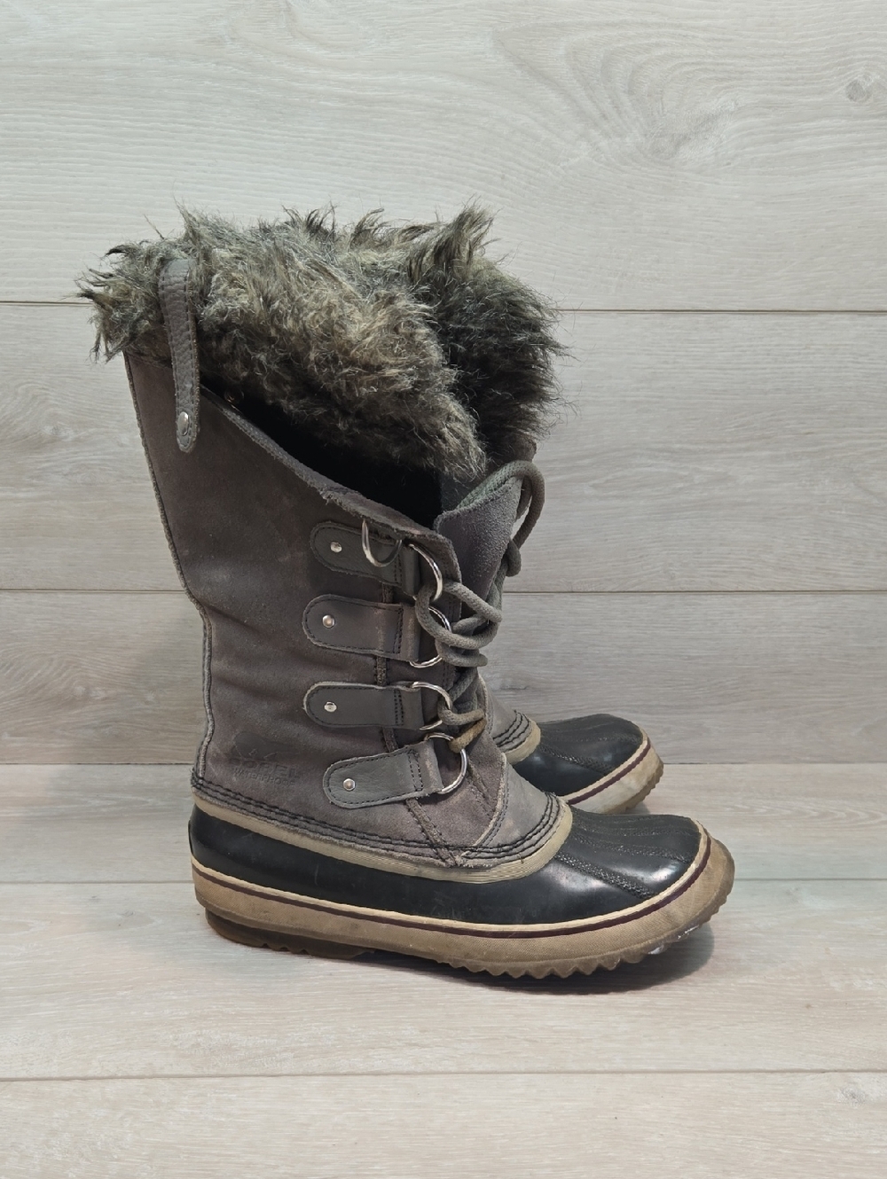 Sorel Tall FauxFur Insulated LaceUp Duck Rubber Waterproof Winter Boots Shoes 9